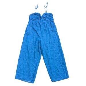 Old Navy‎ Jumpsuit Blue Denim Wide Leg Tie Strap Smocked Boho Womens XXL Tall